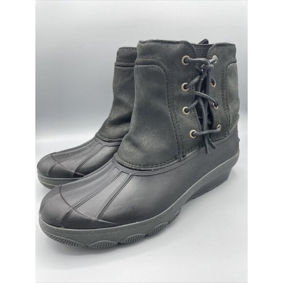 SPERRY Shoes - Sperry Top Sider Womens Black Duck‎ Boots Saltwater Leather  Size 9.5